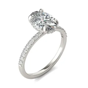 Oval Custom Hidden Halo 1/2 Eternity Engagement Ring Setting image, 